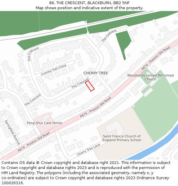 86, THE CRESCENT, BLACKBURN, BB2 5NF: Location map and indicative extent of plot