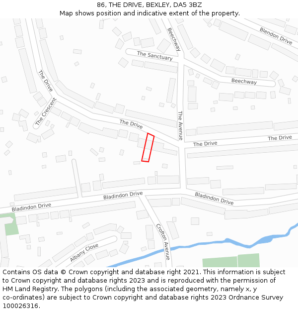 86, THE DRIVE, BEXLEY, DA5 3BZ: Location map and indicative extent of plot