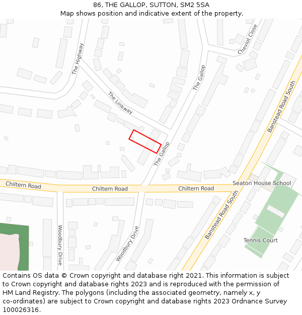 86, THE GALLOP, SUTTON, SM2 5SA: Location map and indicative extent of plot