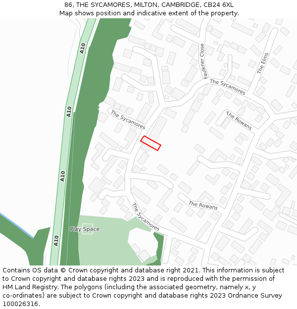 86, THE SYCAMORES, MILTON, CAMBRIDGE, CB24 6XL: Location map and indicative extent of plot