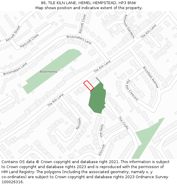 86, TILE KILN LANE, HEMEL HEMPSTEAD, HP3 8NW: Location map and indicative extent of plot