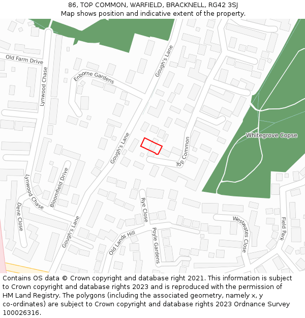86, TOP COMMON, WARFIELD, BRACKNELL, RG42 3SJ: Location map and indicative extent of plot