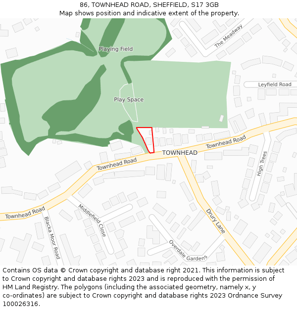 86, TOWNHEAD ROAD, SHEFFIELD, S17 3GB: Location map and indicative extent of plot