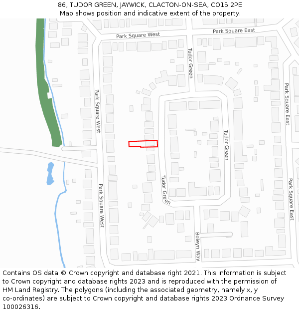 86, TUDOR GREEN, JAYWICK, CLACTON-ON-SEA, CO15 2PE: Location map and indicative extent of plot