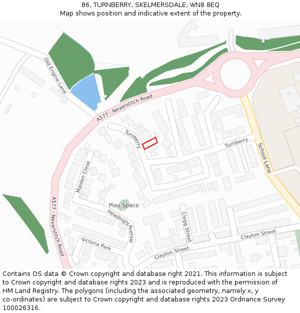 86, TURNBERRY, SKELMERSDALE, WN8 8EQ: Location map and indicative extent of plot