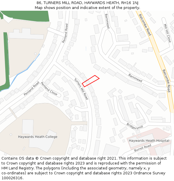 86, TURNERS MILL ROAD, HAYWARDS HEATH, RH16 1NJ: Location map and indicative extent of plot