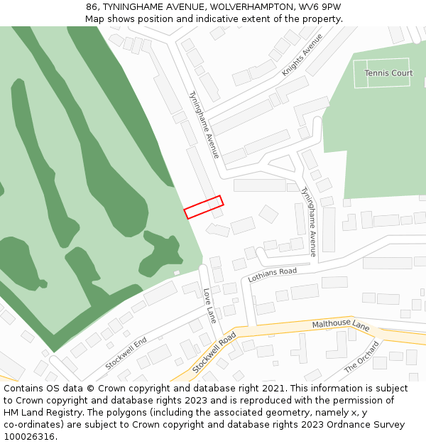 86, TYNINGHAME AVENUE, WOLVERHAMPTON, WV6 9PW: Location map and indicative extent of plot