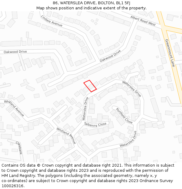 86, WATERSLEA DRIVE, BOLTON, BL1 5FJ: Location map and indicative extent of plot