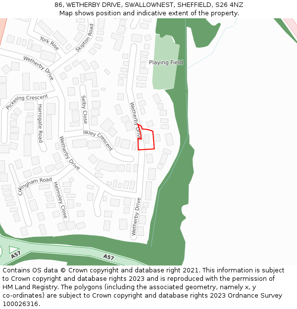 86, WETHERBY DRIVE, SWALLOWNEST, SHEFFIELD, S26 4NZ: Location map and indicative extent of plot