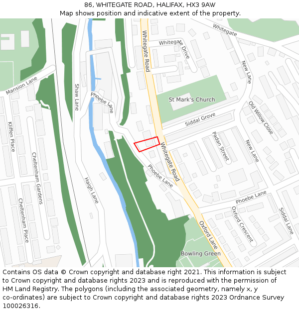 86, WHITEGATE ROAD, HALIFAX, HX3 9AW: Location map and indicative extent of plot