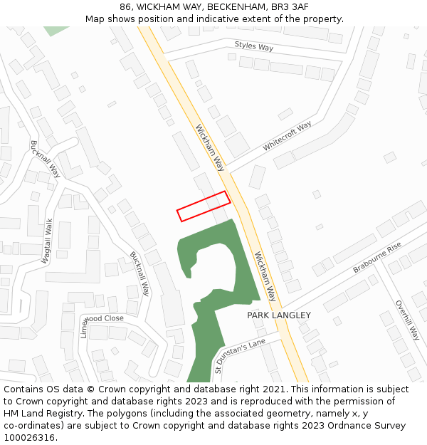 86, WICKHAM WAY, BECKENHAM, BR3 3AF: Location map and indicative extent of plot