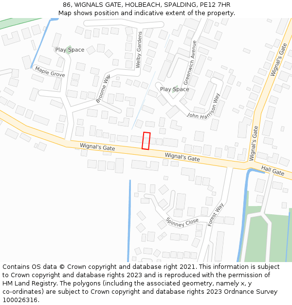 86, WIGNALS GATE, HOLBEACH, SPALDING, PE12 7HR: Location map and indicative extent of plot