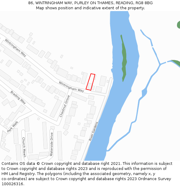 86, WINTRINGHAM WAY, PURLEY ON THAMES, READING, RG8 8BG: Location map and indicative extent of plot