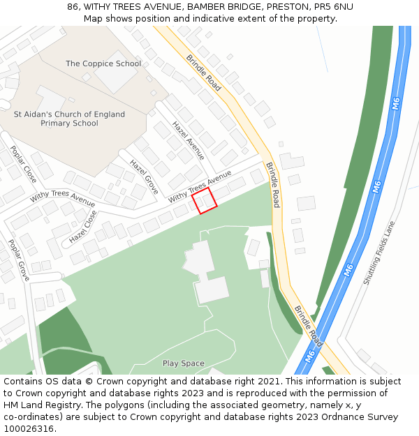 86, WITHY TREES AVENUE, BAMBER BRIDGE, PRESTON, PR5 6NU: Location map and indicative extent of plot