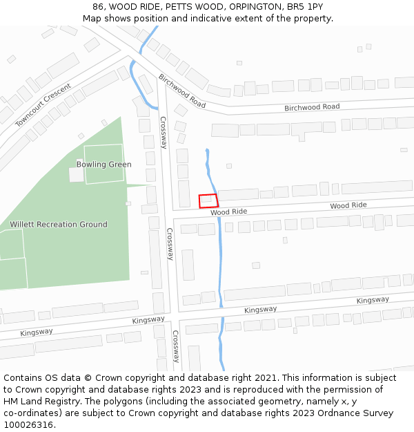 86, WOOD RIDE, PETTS WOOD, ORPINGTON, BR5 1PY: Location map and indicative extent of plot