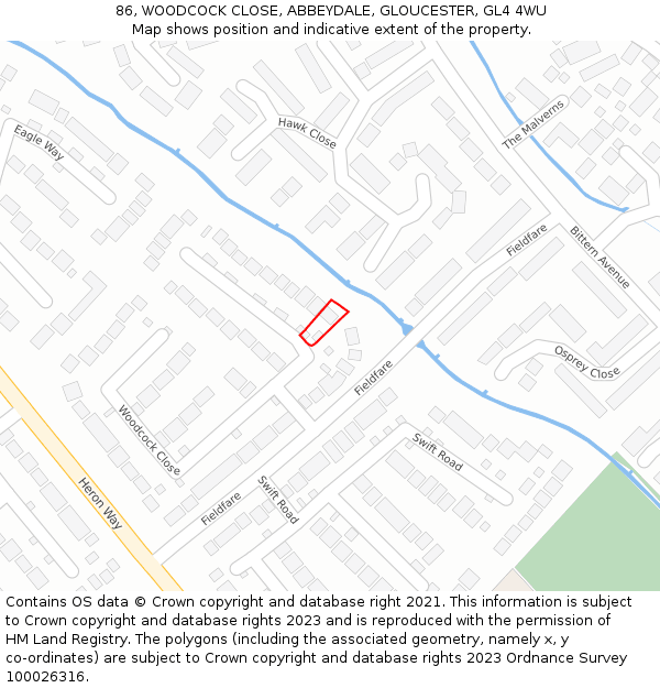 86, WOODCOCK CLOSE, ABBEYDALE, GLOUCESTER, GL4 4WU: Location map and indicative extent of plot
