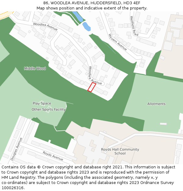 86, WOODLEA AVENUE, HUDDERSFIELD, HD3 4EF: Location map and indicative extent of plot