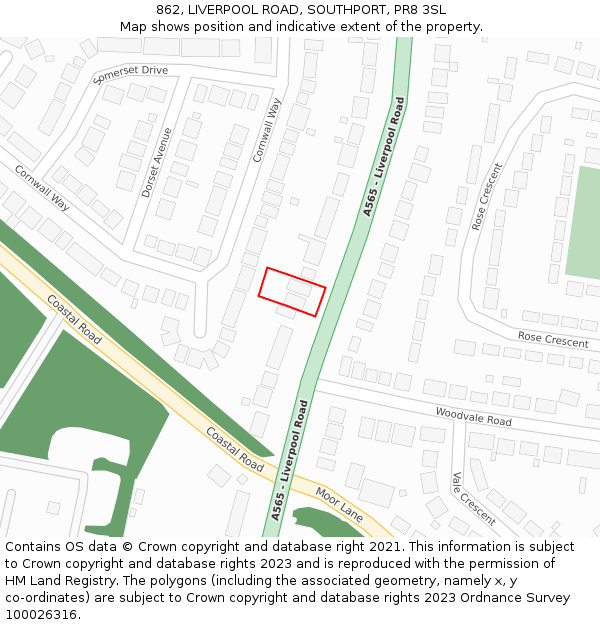 862, LIVERPOOL ROAD, SOUTHPORT, PR8 3SL: Location map and indicative extent of plot