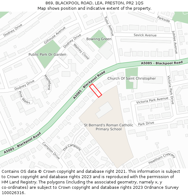 869, BLACKPOOL ROAD, LEA, PRESTON, PR2 1QS: Location map and indicative extent of plot