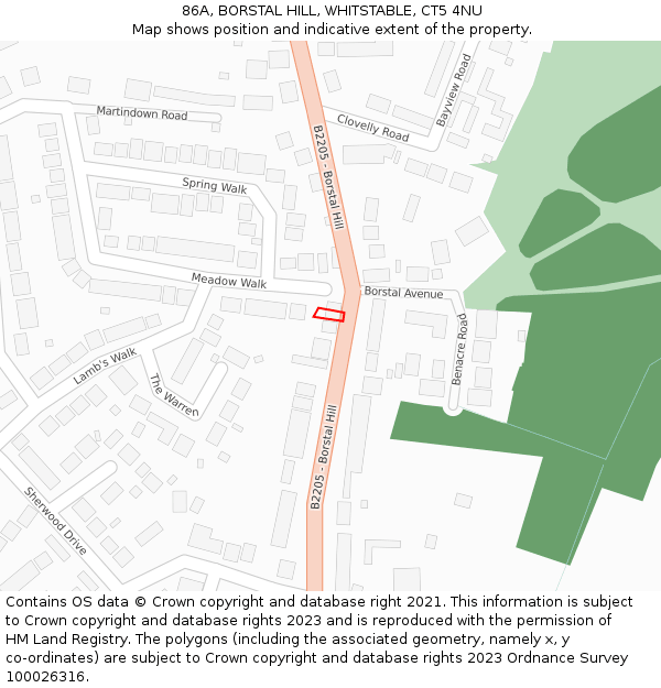 86A, BORSTAL HILL, WHITSTABLE, CT5 4NU: Location map and indicative extent of plot