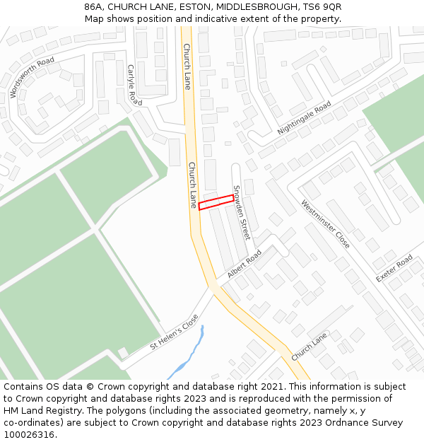 86A, CHURCH LANE, ESTON, MIDDLESBROUGH, TS6 9QR: Location map and indicative extent of plot