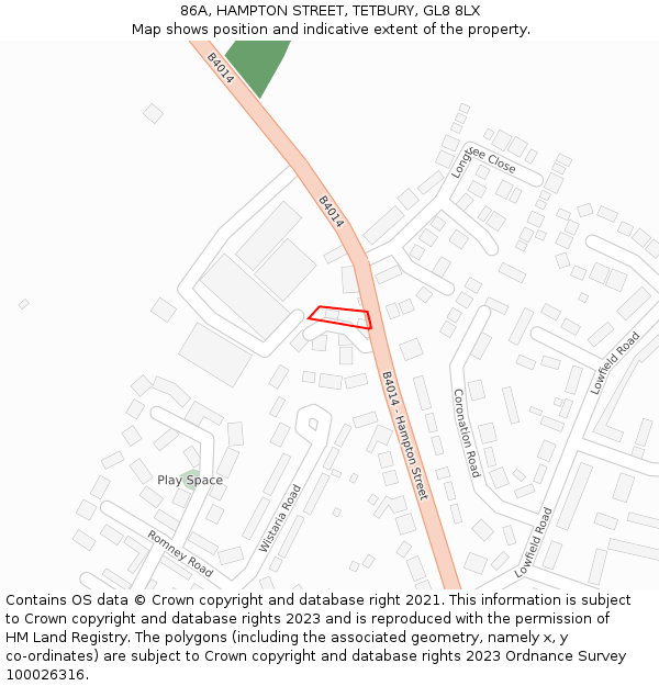 86A, HAMPTON STREET, TETBURY, GL8 8LX: Location map and indicative extent of plot