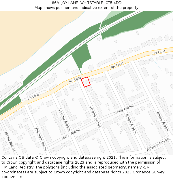 86A, JOY LANE, WHITSTABLE, CT5 4DD: Location map and indicative extent of plot