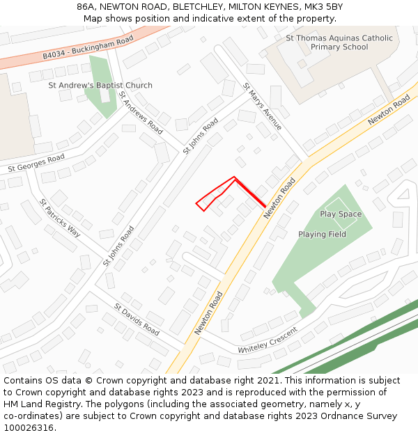 86A, NEWTON ROAD, BLETCHLEY, MILTON KEYNES, MK3 5BY: Location map and indicative extent of plot