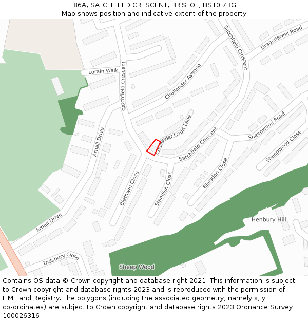86A, SATCHFIELD CRESCENT, BRISTOL, BS10 7BG: Location map and indicative extent of plot