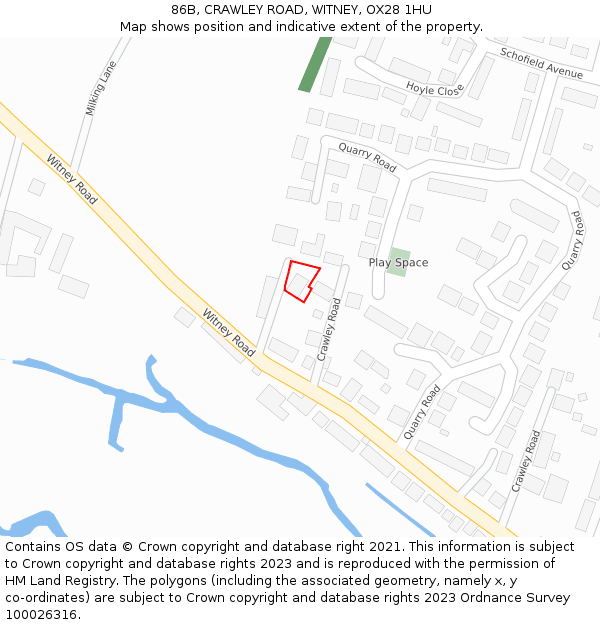 86B, CRAWLEY ROAD, WITNEY, OX28 1HU: Location map and indicative extent of plot