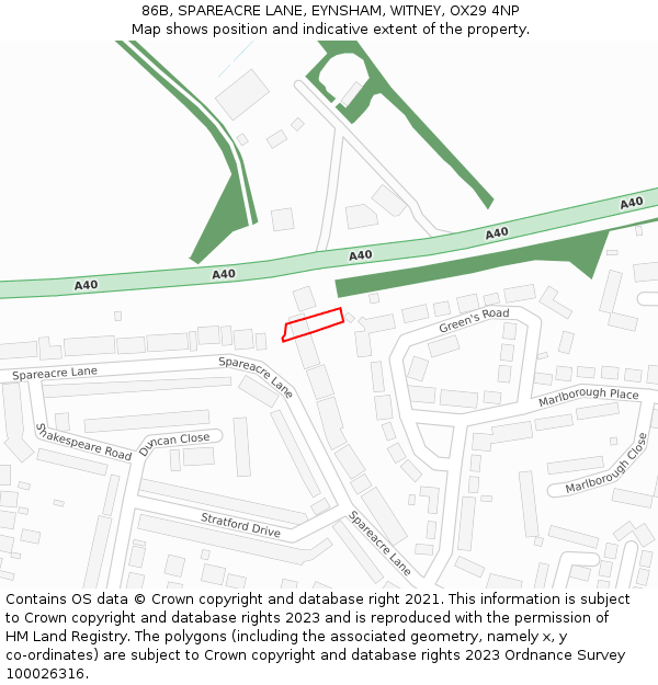 86B, SPAREACRE LANE, EYNSHAM, WITNEY, OX29 4NP: Location map and indicative extent of plot