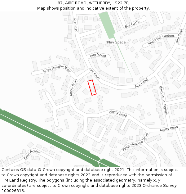 87, AIRE ROAD, WETHERBY, LS22 7FJ: Location map and indicative extent of plot