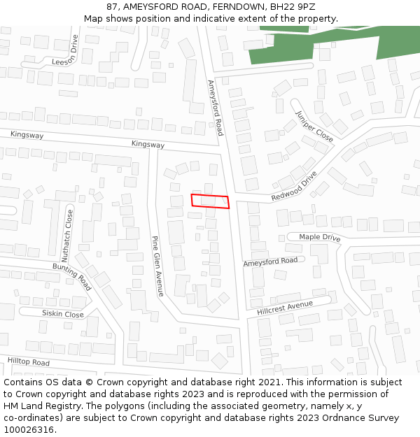 87, AMEYSFORD ROAD, FERNDOWN, BH22 9PZ: Location map and indicative extent of plot