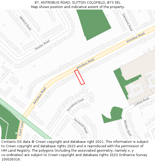 87, ANTROBUS ROAD, SUTTON COLDFIELD, B73 5EL: Location map and indicative extent of plot