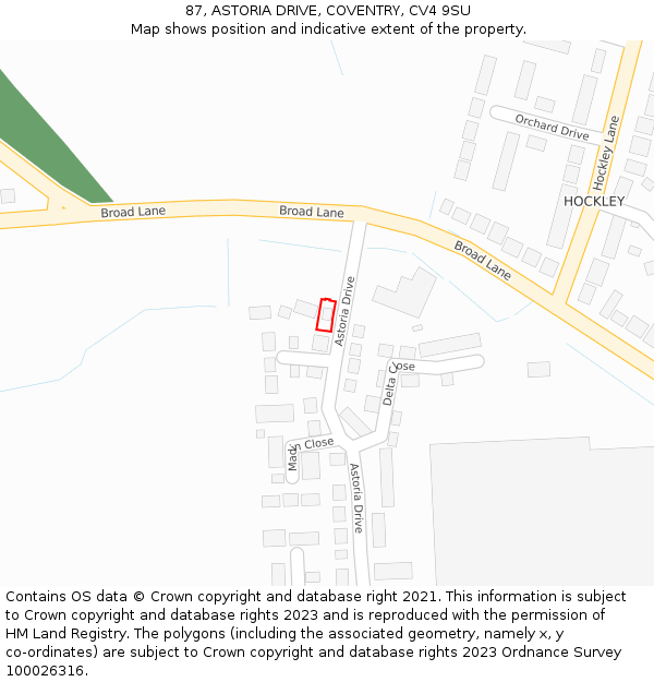 87, ASTORIA DRIVE, COVENTRY, CV4 9SU: Location map and indicative extent of plot