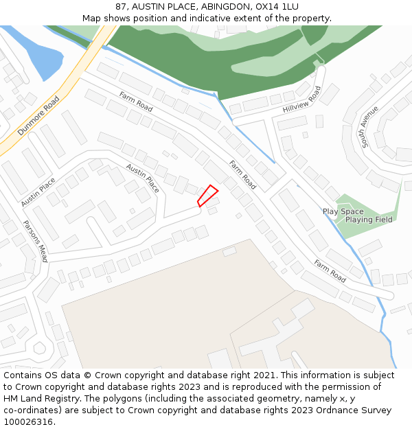 87, AUSTIN PLACE, ABINGDON, OX14 1LU: Location map and indicative extent of plot