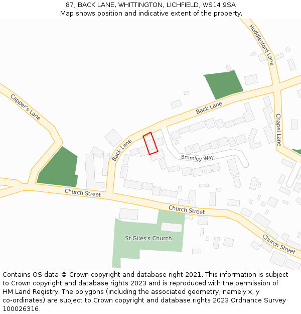 87, BACK LANE, WHITTINGTON, LICHFIELD, WS14 9SA: Location map and indicative extent of plot