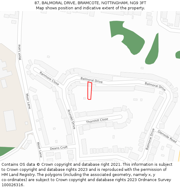 87, BALMORAL DRIVE, BRAMCOTE, NOTTINGHAM, NG9 3FT: Location map and indicative extent of plot