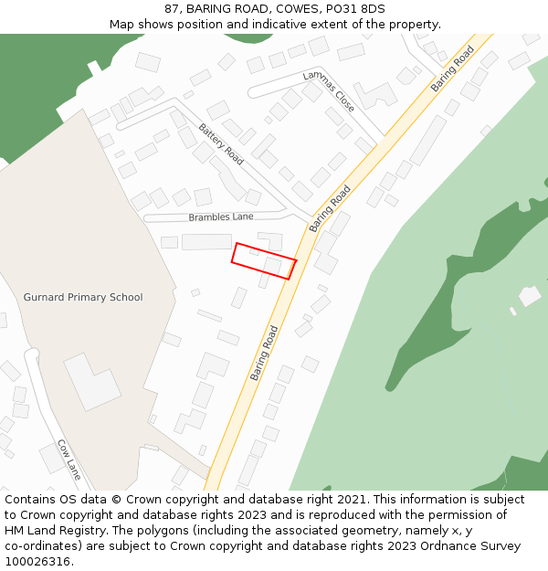 87, BARING ROAD, COWES, PO31 8DS: Location map and indicative extent of plot