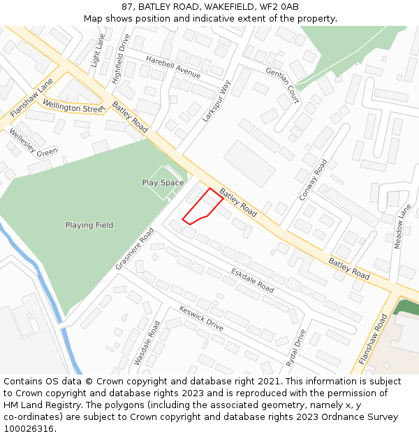 87, BATLEY ROAD, WAKEFIELD, WF2 0AB: Location map and indicative extent of plot