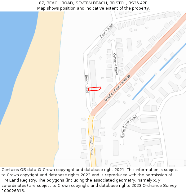 87, BEACH ROAD, SEVERN BEACH, BRISTOL, BS35 4PE: Location map and indicative extent of plot