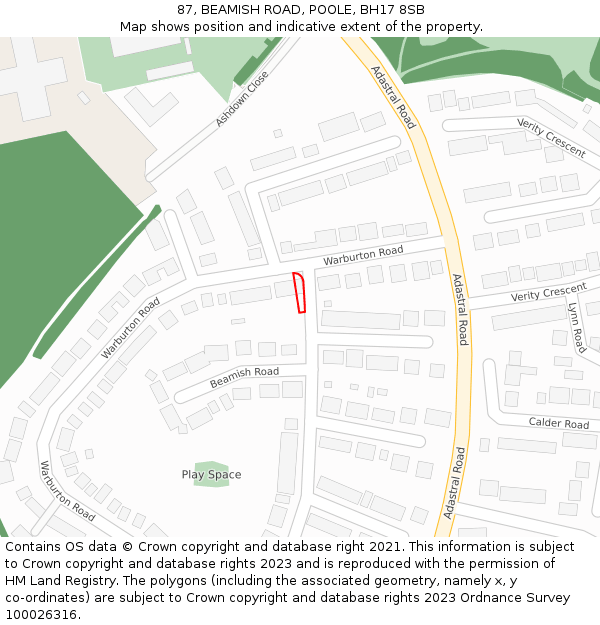 87, BEAMISH ROAD, POOLE, BH17 8SB: Location map and indicative extent of plot