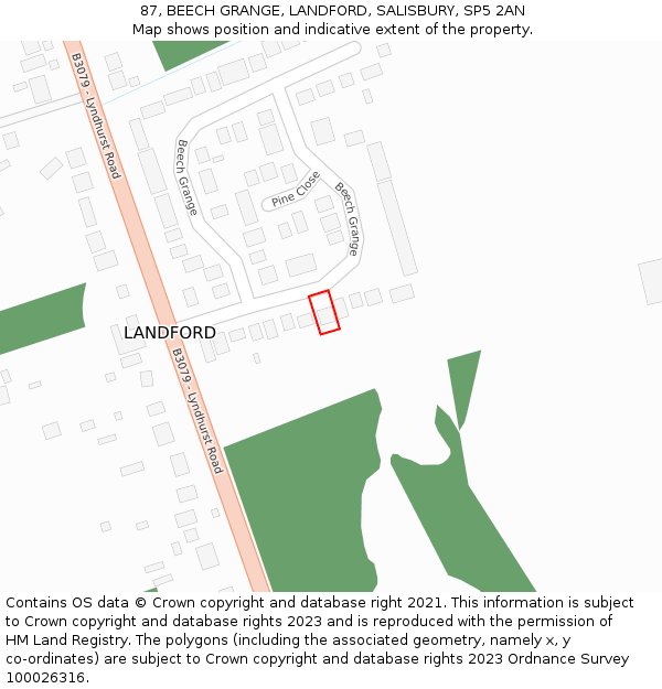 87, BEECH GRANGE, LANDFORD, SALISBURY, SP5 2AN: Location map and indicative extent of plot