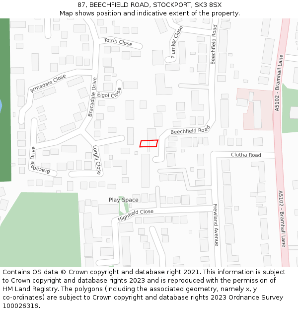 87, BEECHFIELD ROAD, STOCKPORT, SK3 8SX: Location map and indicative extent of plot