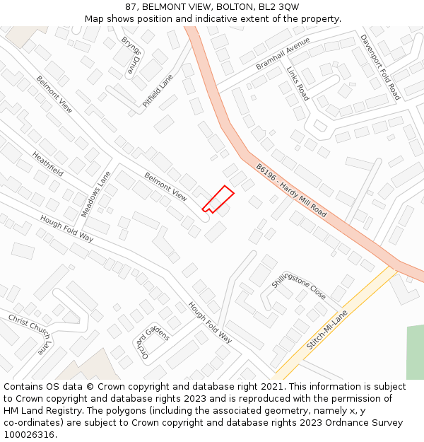 87, BELMONT VIEW, BOLTON, BL2 3QW: Location map and indicative extent of plot