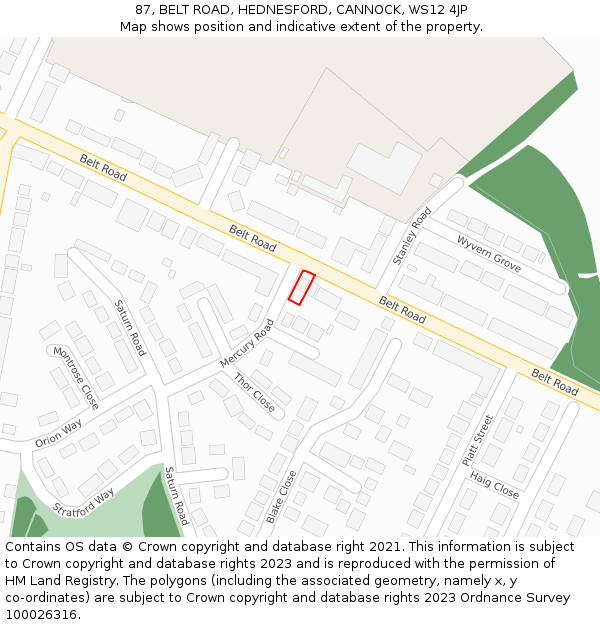 87, BELT ROAD, HEDNESFORD, CANNOCK, WS12 4JP: Location map and indicative extent of plot