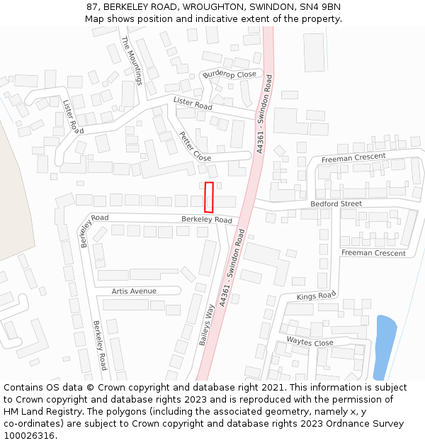 87, BERKELEY ROAD, WROUGHTON, SWINDON, SN4 9BN: Location map and indicative extent of plot