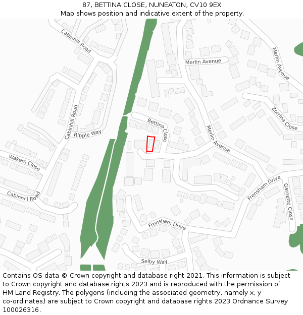 87, BETTINA CLOSE, NUNEATON, CV10 9EX: Location map and indicative extent of plot