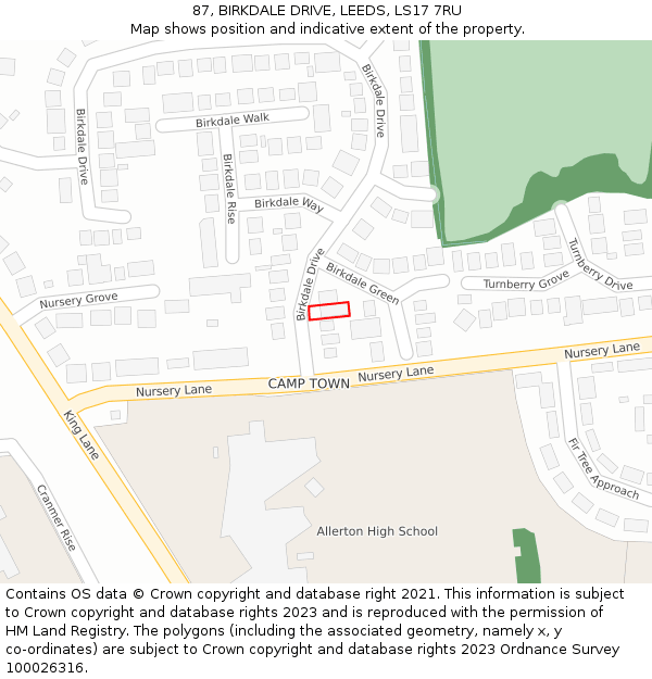 87, BIRKDALE DRIVE, LEEDS, LS17 7RU: Location map and indicative extent of plot