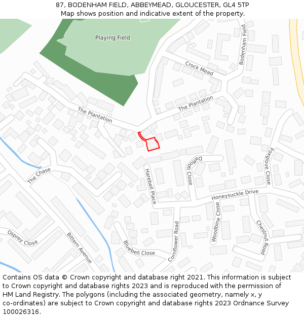 87, BODENHAM FIELD, ABBEYMEAD, GLOUCESTER, GL4 5TP: Location map and indicative extent of plot